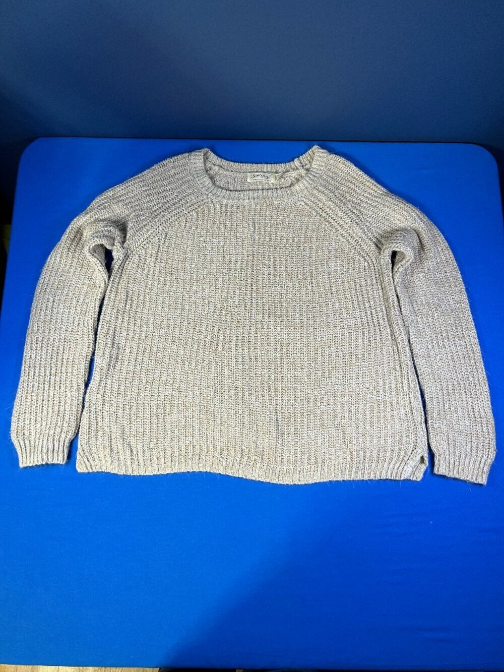 Faded Glory Woman’s Chunky Ribbed Knit Pullover Sweater Marled Beige Size Large